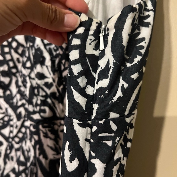 Lands End Paisley Floral Sundress Size 14 Black White Batik Pleated A Line - Picture 5 of 9